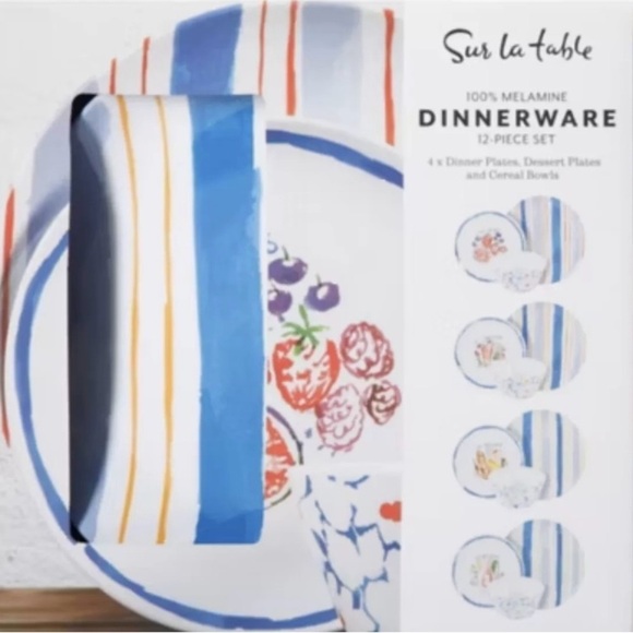 Sur La Table 12-Piece Multicolor Melamine Dinnerware Set 4 Place Settings - Picture 14 of 16